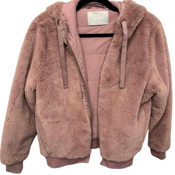 Athleta Ritual Jacket Hoodie Full Zipper Faux Fur Dogwood Mauve Pink Size Small - Picture 3 of 10